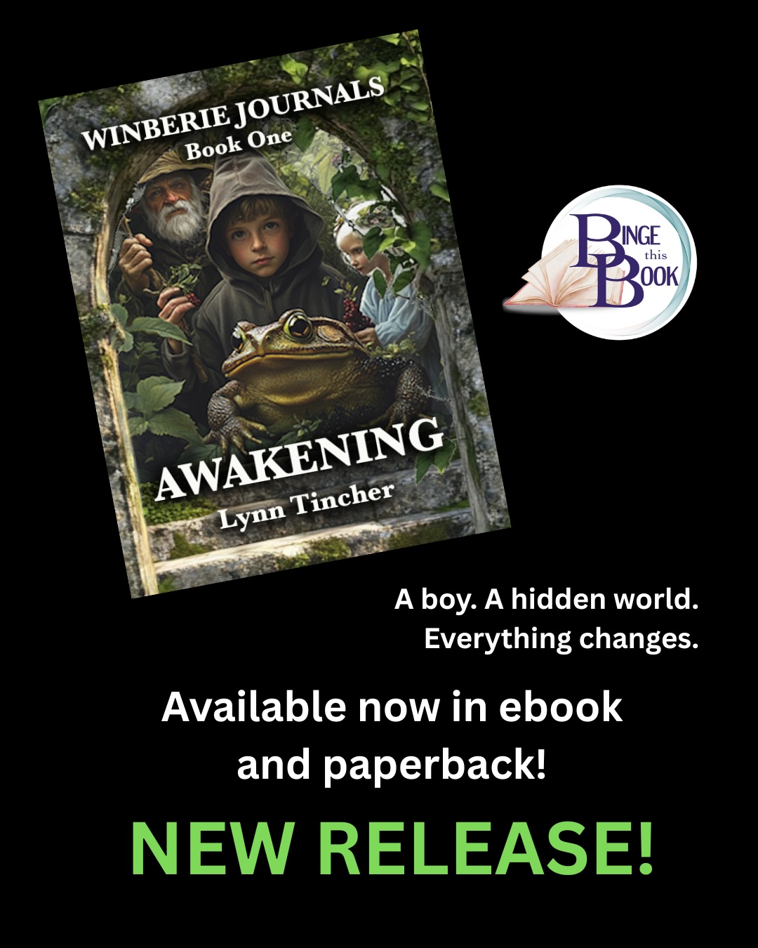 cover of YA urban fantasy new release "Awakening" and words available now in paperback and ebook
