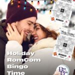 romantic couple smiling into each other's face. They are wearing witer outdoor gear and are in the snow. Two Bingo cards are super-imposed over the image